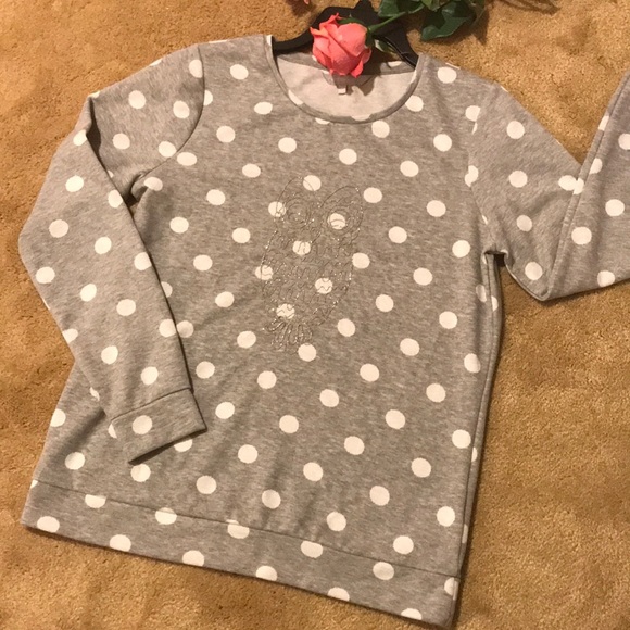 POLKA DOT GRAY SWEATSHIRT with Owl Detail Size M - Picture 4 of 14